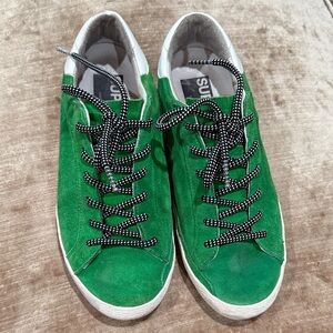 Golden Goose Green and White Sneakers